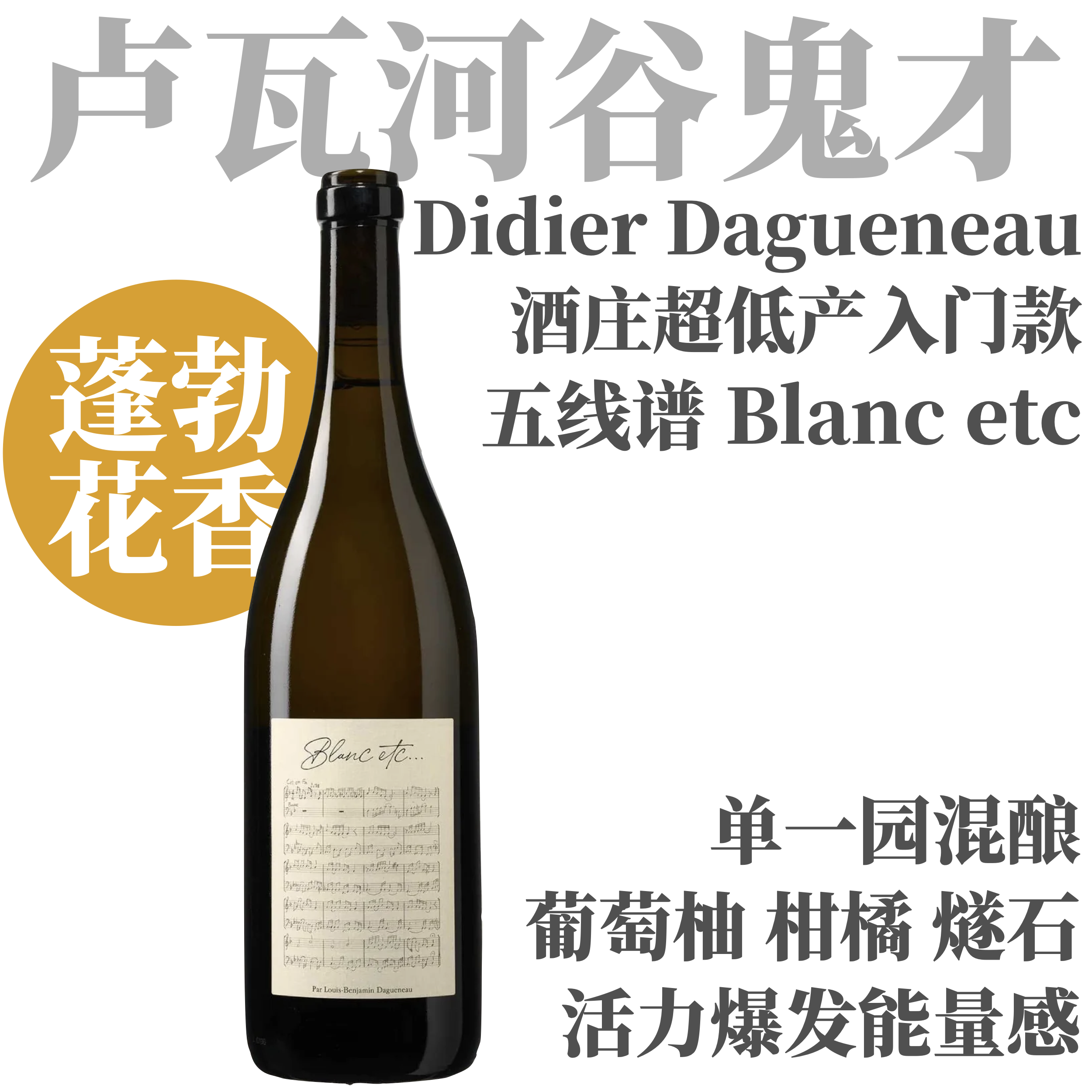 【仅6支·长相思鬼才经典入门佳酿】2023 达格诺酒庄五线谱干白  Domaine Didier Dagueneau, Vin de France Blanc Etc...