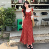 西遇红色碎花v领连衣裙女2026年夏季新款小飞飞袖系带收腰A字长裙SS060339 商品缩略图3