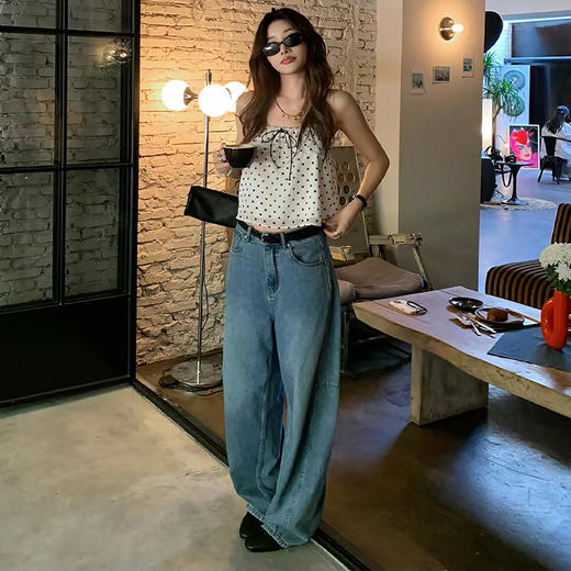 西遇美式复古弯刀裤女2026秋季高腰阔腿牛仔裤松弛显瘦百搭长裤SS060965 商品图3