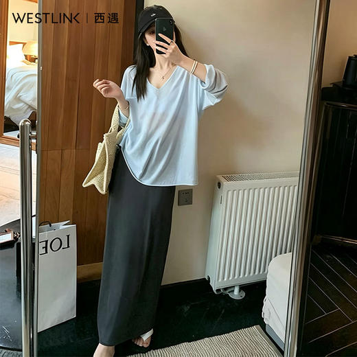 西遇高级灰针织半身裙女2026秋季高弹垂感软糯显瘦遮肉气质长裙SS060968 商品图3