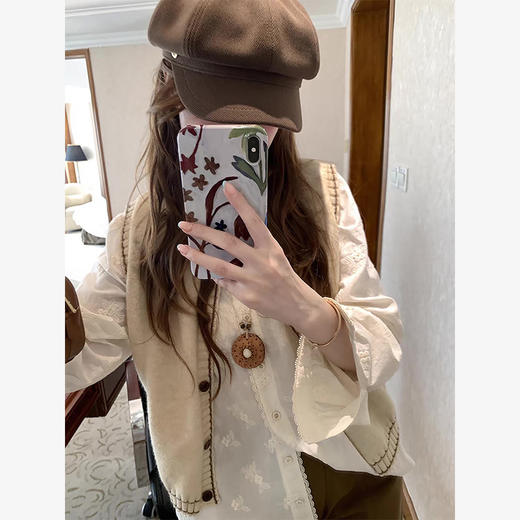 西遇法式蕾丝刺绣衬衫女2026秋季花边设计感气质长袖上衣SS060966 商品图2