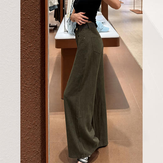 西遇天丝亚麻阔腿裤女2026秋季高腰腰头宽松慵懒设计感直筒裤SS060962 商品图4