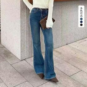 西遇复古蓝牛仔喇叭裤女2026秋季高腰弹力宽松显瘦百搭气质长裤SS060964