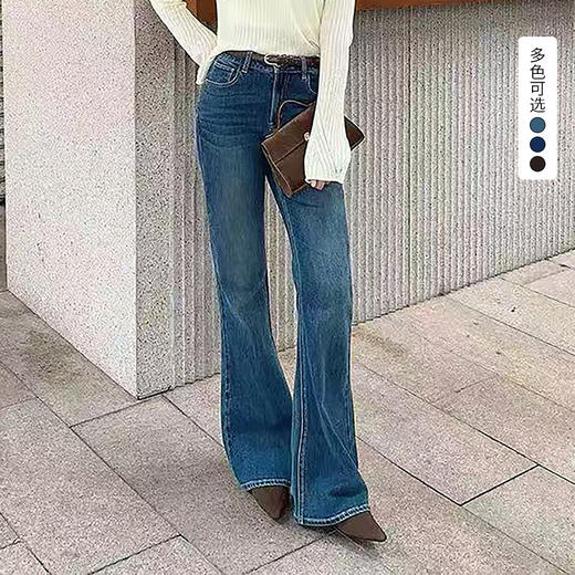 西遇复古蓝牛仔喇叭裤女2026秋季高腰弹力宽松显瘦百搭气质长裤SS060964 商品图0