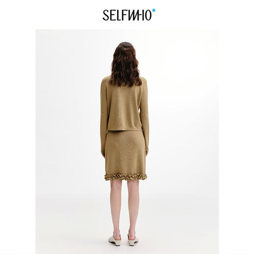 SELFWHO亚麻混纺不规则重瓣花领针织开衫女2026秋新款半身裙套装 商品图2