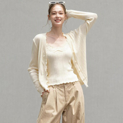 【预售清零下架】西遇韩系蕾丝吊带套装女2026秋季针织开衫背心温柔显瘦两件套SS060976 商品图0