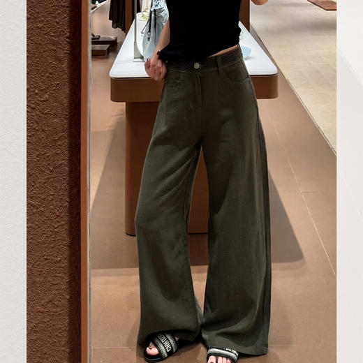 西遇天丝亚麻阔腿裤女2026秋季高腰腰头宽松慵懒设计感直筒裤SS060962 商品图0