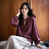 【浆紫红亚麻天丝V领飘带衬衫】这件质感衬衫直接拉高穿搭段位 本命松弛感衬衫（3-7天内发货） 商品缩略图0