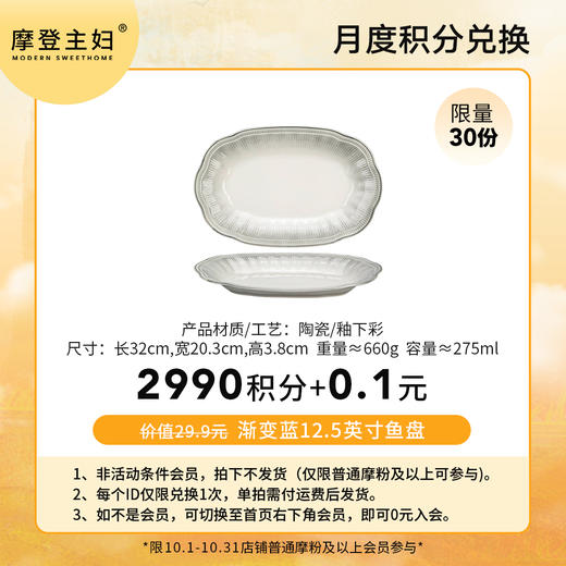 【10月 月度积分兑换专享】渐变蓝12.5英寸鱼盘（拍此链接不发货） 商品图0