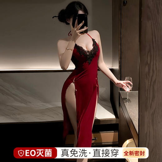 【情趣内衣】霏慕&谜姬 人间朱砂痣深V丝绒旗袍6153-26.9.24升级免洗 商品图2