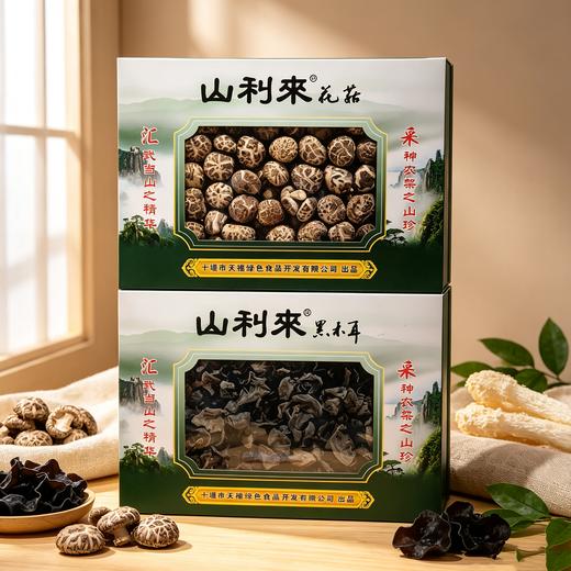 【全国包邮，部分地区除外】山利来绿盒花菇300g+木耳200g组合装 礼盒  商品图0