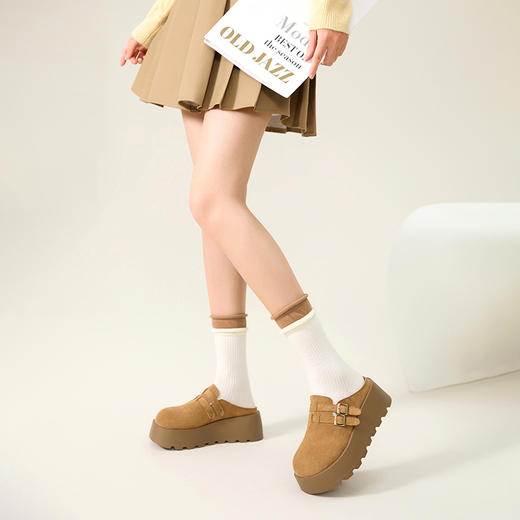 西遇厚底勃肯鞋女2026新款秋季松糕绒面增高显腿长一脚蹬半拖鞋V0066695 商品图2