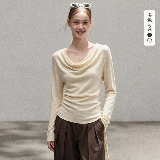 西遇法式荡领针织衫女2026秋季绑带收腰设计感气质温柔修身上衣SS060972 商品图0