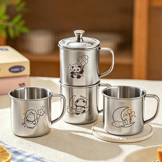 摩登主妇316L不锈钢水杯带盖杯子家用防摔敞口杯牛奶杯 商品图0