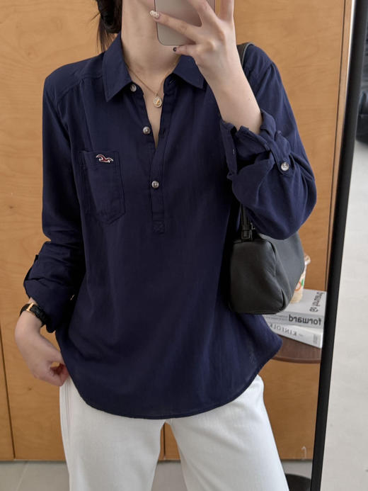 海鸥刺绣亨利领衬衫 | 海鸥刺绣灵魂设计，半开襟亨利领，长袖、半袖随心穿，夏秋单穿内搭都欧克，135斤以下可穿【3-5天发货】 商品图0