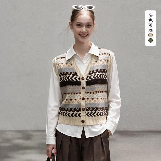 西遇复古提花针织马甲女2026秋季设计感宽松叠穿外搭背心SS060990 商品图0