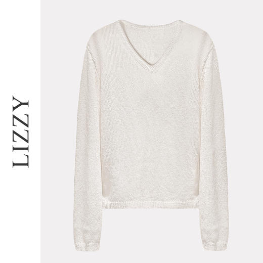 LIZZY时尚休闲V领轻奢洋气氛围感侧开叉针织长袖衫秋季女 商品图5