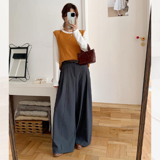 西遇极简风韩系阔腿裤女2026秋季高腰立体压线设计感通勤长裤SS060981 商品图2
