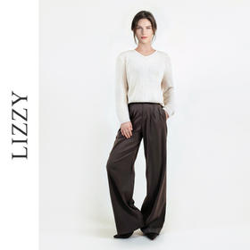 LIZZY时尚休闲V领轻奢洋气氛围感侧开叉针织长袖衫秋季女