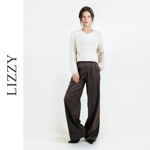 LIZZY时尚休闲V领轻奢洋气氛围感侧开叉针织长袖衫秋季女 商品图0