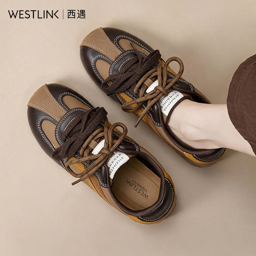 西遇复古拼接德训鞋女2026新款秋季巨好看阿甘鞋舒适平底运动鞋V0066701 商品图1