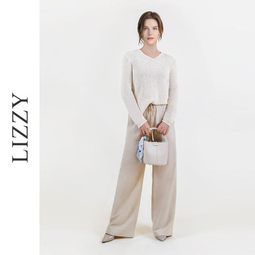 LIZZY时尚休闲V领轻奢洋气氛围感侧开叉针织长袖衫秋季女 商品图1