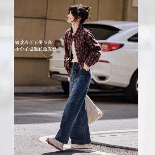 西遇美式复古红色格纹衬衫女2026秋季宽松百搭透气长袖上衣SS060984 商品图3