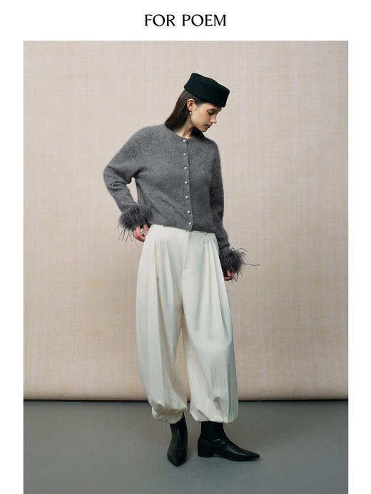 ForPoem 26F/W「伦敦时装周」立体褶裥线条 羊毛混纺廓形灯笼长裤 商品图1