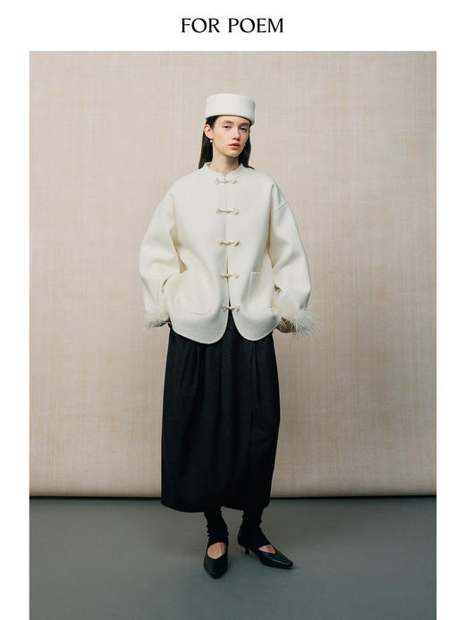 ForPoem 26F/W「伦敦时装周」新中式羊毛双面呢 可拆羽毛短款外套 商品图1