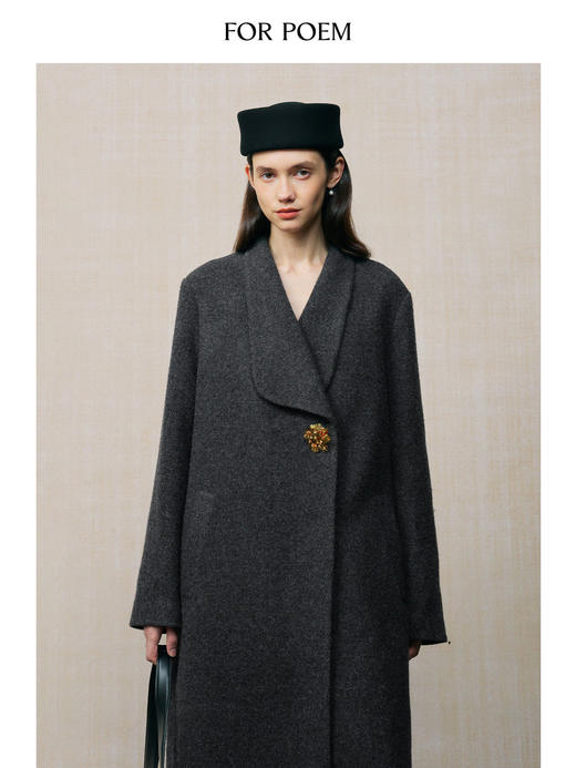 ForPoem 26F/W「伦敦时装周」100羊毛翻领廓形 可拆羽毛长款大衣 商品图1