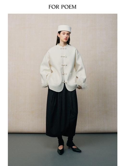 ForPoem 26F/W「伦敦时装周」哑光肌理 毛呢羊毛花苞中长款半裙 商品图1