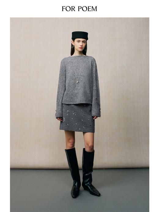ForPoem 26F/W「伦敦时装周」手工钉珠刺绣亮片 毛呢羊毛混纺短裙 商品图2