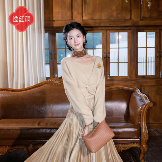 逸红颜《蓓丝芙》2026秋新慵懒宽松V领扭结绵羊毛针织开衫外套女 商品图3