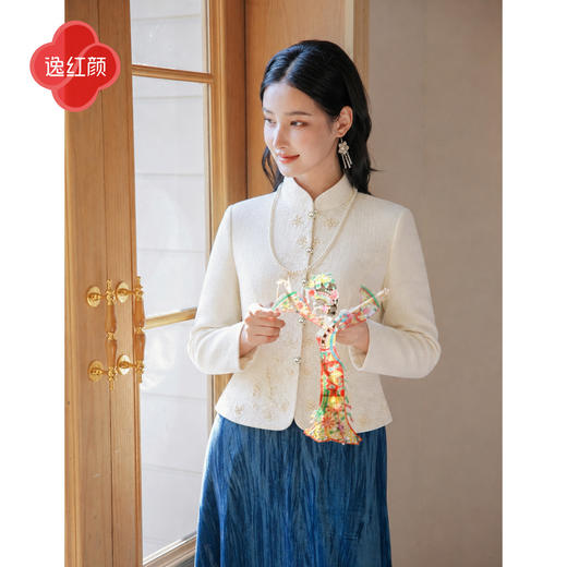 逸红颜《欧柏霖》2026秋新钉珠刺绣小香风新中式旗袍领西装外套女 商品图2
