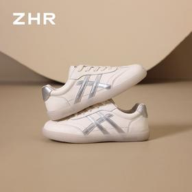ZHR则则柔软平底小白鞋2026秋季新款银色条纹休闲板鞋日常通勤鞋★