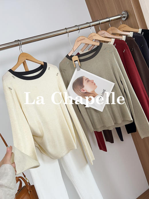 【撞色针织衫】拉夏贝尔/La Chapelle设计师款~撞色圆领针织通勤时髦立体装饰打底内搭长袖套头上衣女★★ 商品图7