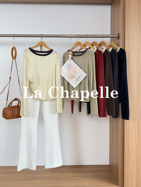 【撞色针织衫】拉夏贝尔/La Chapelle设计师款~撞色圆领针织通勤时髦立体装饰打底内搭长袖套头上衣女★★