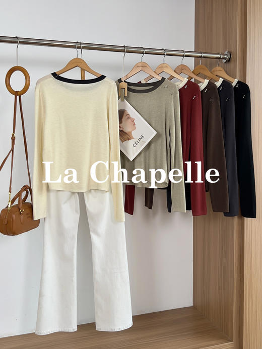 【撞色针织衫】拉夏贝尔/La Chapelle设计师款~撞色圆领针织通勤时髦立体装饰打底内搭长袖套头上衣女★★ 商品图6