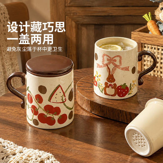 摩登主妇陶瓷泡茶杯茶水分离杯家用喝水杯可爱咖啡杯子带盖马克杯 商品图2