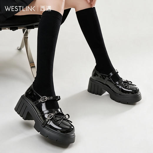 西遇蝴蝶结玛丽珍鞋女2026新款秋季学院风扣带厚底百搭显高小皮鞋V0066703 商品图2