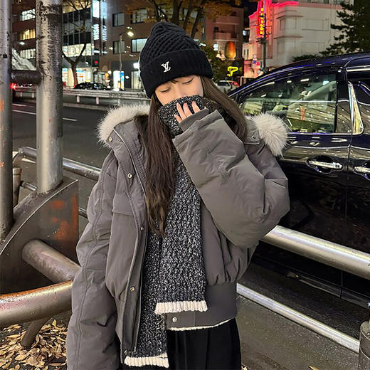 西遇毛领派克风棉外套女2026冬季毛领派克加厚宽松保暖中长棉衣SS061022 商品图1