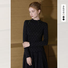 西遇法式复古风针织衫女2026秋季木耳边波点半高领软糯亲肤上衣SS061000