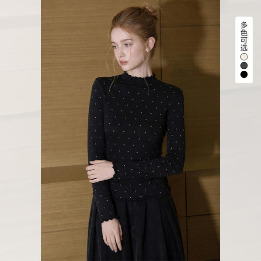 西遇法式复古风针织衫女2026秋季木耳边波点半高领软糯亲肤上衣SS061000 商品图0