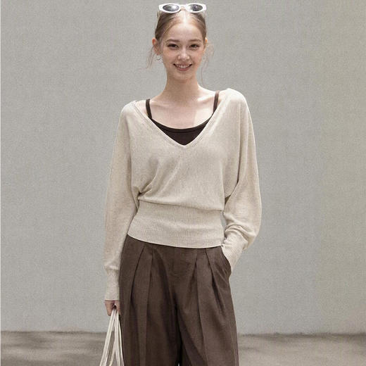 西遇法式高级感两件套女2026秋季软糯V领宽松显瘦百搭针织上衣SS060998 商品图0