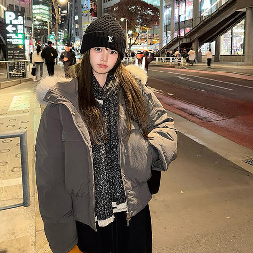 西遇毛领派克风棉外套女2026冬季毛领派克加厚宽松保暖中长棉衣SS061022 商品图2