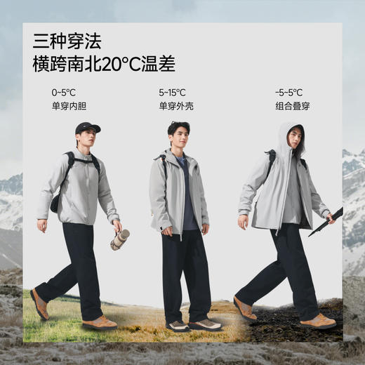 【蕉下精选】蕉下男士三合一气绒冲锋衣（高暖）LS00426 商品图1