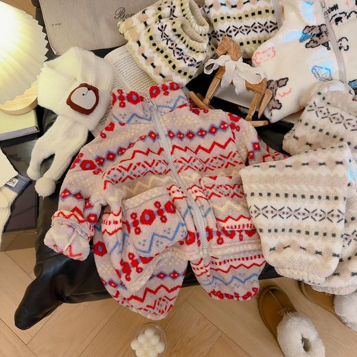 儿童亲子加绒睡衣冬季男女童加厚保暖家居服套装80-160★娃娃优选 商品图2