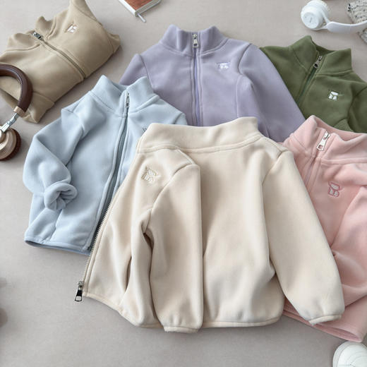 儿童秋冬拉链奥粒绒外套校服神器秋冬刺绣立领开衫男童女童上衣★爱宝好物 商品图1