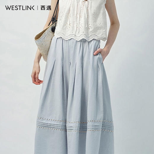 西遇文艺风刺绣半身裙女2026年夏季新款高腰显瘦蕾丝拼接a字裙SS060406 商品图2