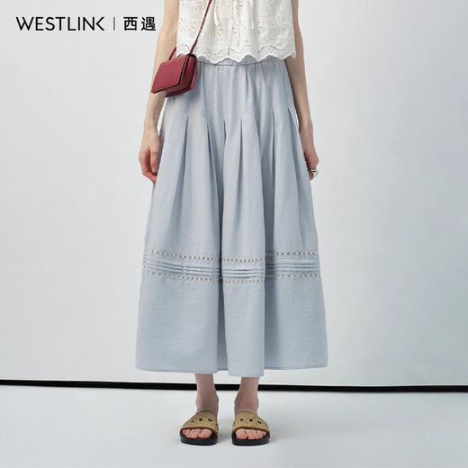 西遇文艺风刺绣半身裙女2026年夏季新款高腰显瘦蕾丝拼接a字裙SS060406 商品图4